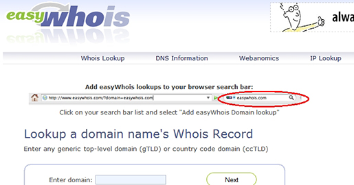 easyWhois - Lookup domain name whois records and DNS information for any top level domain name or IP address block.