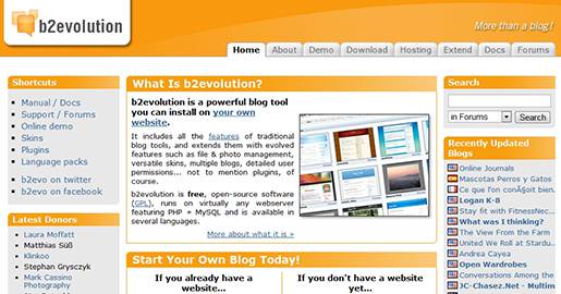 b2evolution is a powerful blog tool you install on your own server. It includes all the features of traditional blog tools, and extends them with features such as file & photo management, versatile skins, multiple blogs, detailed user permissions, and plugins. b2evolution is free, runs on any Web server featuring PHP + MySQL.