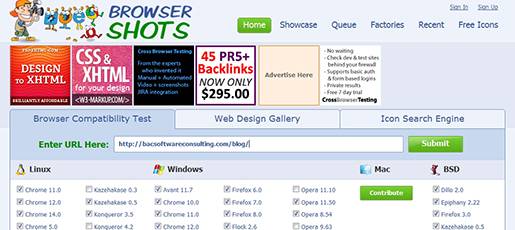 Browsershots - Check Browser Compatibility, cross platform browser testing tool.