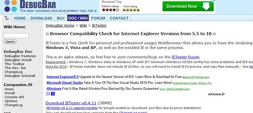 My DebugBar IETester - Browser compatibility check tool for Internet Explorer versions from 5.5 to 10.