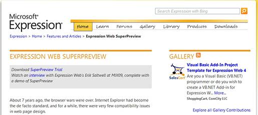Microsoft Expression Web SuperPreview - Cross Browser Testing.
