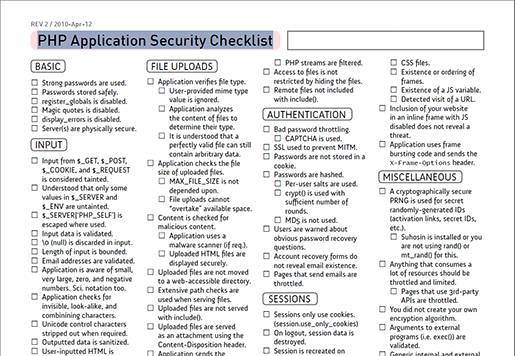 PHP Application Security Checklist.