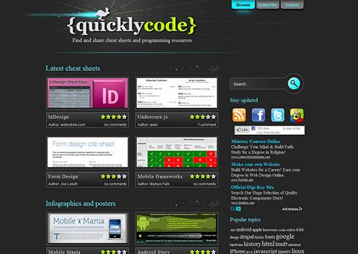 QuicklyCode - find and share cheat sheets and programming resources.