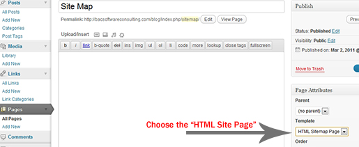 Create the new HTML Sitemap Page in WordPress dashboard.