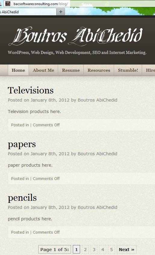 Pagination for the Custom Post Type named 'Products' - Page1.