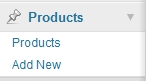 Created a new Panel in WordPress dashboard called 'Products'.