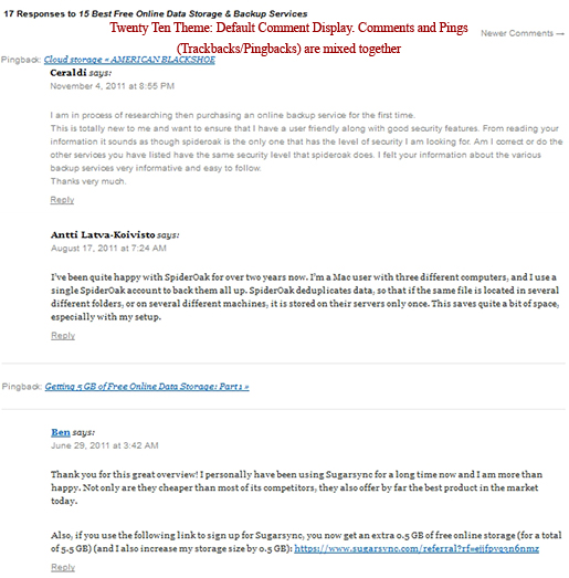 Twenty Ten Theme for this Blog: When using Default Comments template.