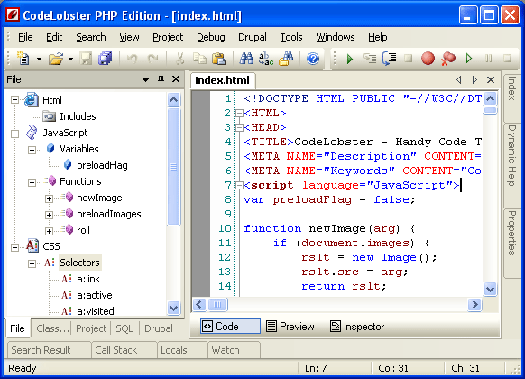 Free PHP, HTML, CSS, JavaScript editor (IDE) - Codelobster PHP Edition.