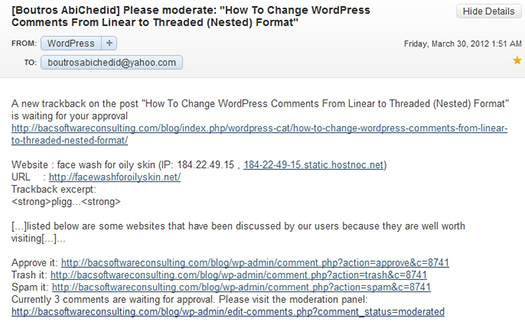 Boutros AbiChedid Blog. WordPress Notification of a Spam trackback I received by email.