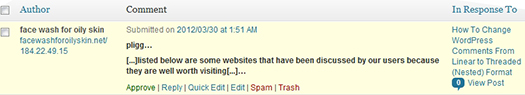 Boutros AbiChedid Blog. Spam trackback as it shows in the Comments section in WordPress dashboard.