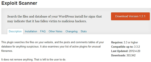 Exploit Scanner. WordPress Plugin.