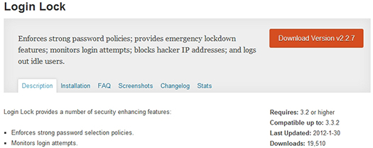 Login Lock. WordPress Plugin.