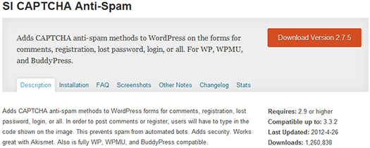 SI CAPTCHA Anti-Spam. WordPress Plugin.