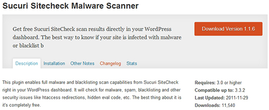 Sucuri Sitecheck Malware Scanner. WordPress Plugin.