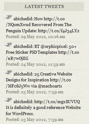 Result of CODE-1: Display Latest tweets on Your WordPress Blog without a plugin.
