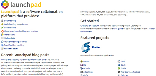Launchpad. Free open source project hosting. Repository based on the Bazaar VCS.