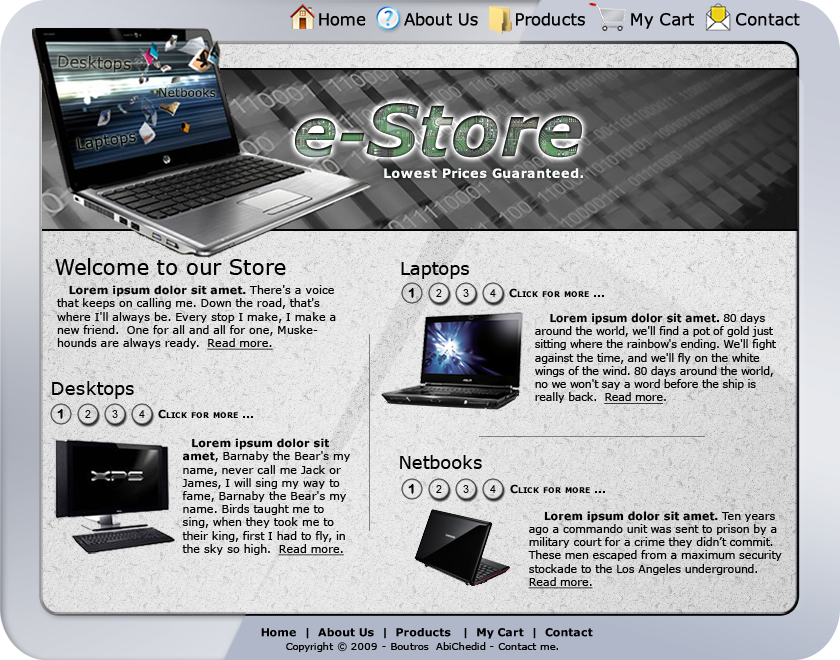 Website template for an Online Computer Store.