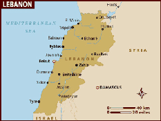 Map of Lebanon.