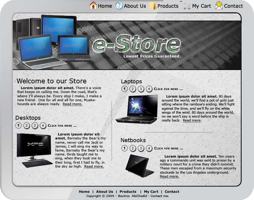 Website template for a computer store, Achromatic Color Model.