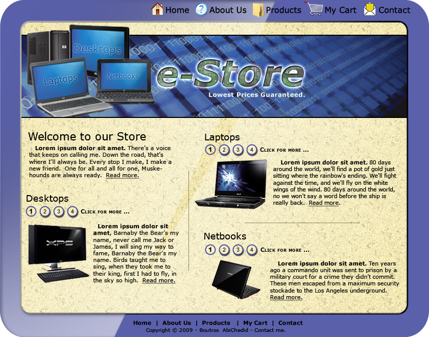 Website template for a computer store, Complementary  Color Model.